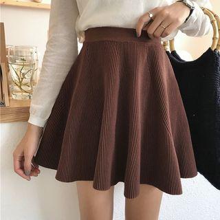 Plain High-waist Knit A-line Skirt