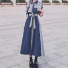 Long Sleeve Color Block Velvet A-line Shirtdress