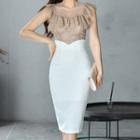 Set: Sleeveless Lace Blouse + High-waist Midi Pencil Skirt