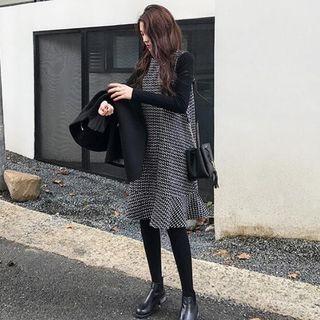 Rib Knit Top / Patterned Sleeveless A-line Dress / Set
