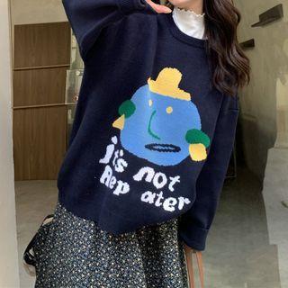 Cartoon Print Sweater Sweater - Cartoon Print - Blue - One Size