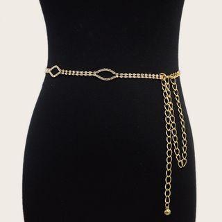 Rhinestone Chain Belt Gold - One Size