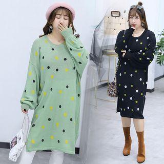 Long-sleeve Dotted Midi Knit Dress