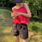Lettuce Edge Plaid Camisole Top Plaid - Red - One Size