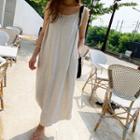 Sleeveless Maxi Linen Dress Light Beige - One Size