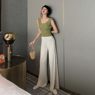 Plain Tank Top / Slited Wide-leg Pants
