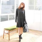 Mock-neck Ruffle-hem Knit Dress