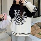 Two-tone Snowflake Jacquard Sweater
