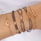 Set Of 6: Alloy Love Lettering / Moon & Star / Bead Bracelet (assorted Designs) Gold - One Size
