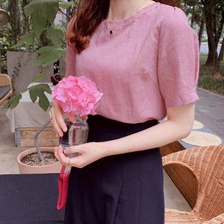 Embroidered-detail Linen Blouse