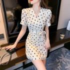 Short-sleeve Dotted Wrap Dress (various Designs)
