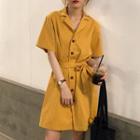 Short-sleeve Sashed Dress