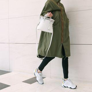 Shirred-trim Long Parka Khaki - One Size