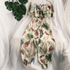 Off-shoulder Leaf Print Jumpsuit