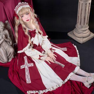 Set: Long-sleeve Paneled Lolita Dress + Cape