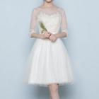 Elbow Sleeve Mini Prom Dress