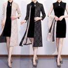 Sleeveless Velvet Qipao / Geometric Print Jacket / Set