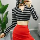 Striped Long-sleeve Cropped T-shirt