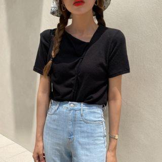 Short-sleeve Asymmetrical Top Black - One Size