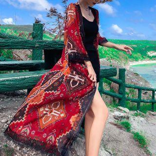 Lace Trim Patterned Open-front Midi Jacket