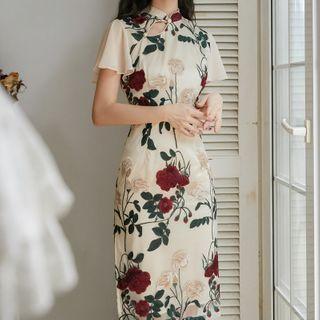 Flower Embroidered Cap-sleeve Mini Qipao