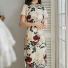 Flower Embroidered Cap-sleeve Mini Qipao
