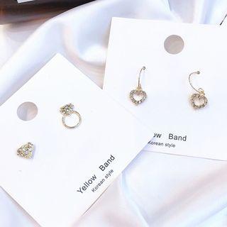Rhinestone Diamond-shape / Heart Dangle Earring