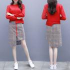 Set: Asymmetrical Pullover + Asymmetrical Plaid Skirt