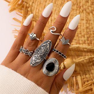 Set Of 7: Alloy Ring (assorted Designs) 16420 - Silver - One Size
