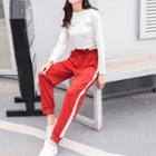 Set: Crew-neck Long-sleeve T-shirt + Color Block Sweatpants