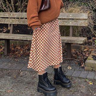 High Waist Argyle Print Skirt