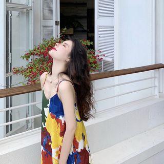 Color-block Sleeveless Dress As Figure - One Size