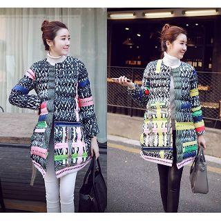 Printed Buttoned Padded Coat