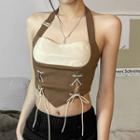 Halter-neck Buckled Lace-up Crop Top