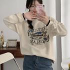 Long-sleeve Cartoon Print Sweatshirt Off-whtie - One Size