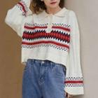 Half-button Patterned Knit Top