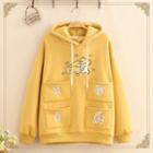 Mouse Print Pocketed Hoodie As Shown In Figure - One Size