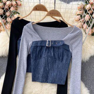 Long-sleeve Denim Panel T-shirt