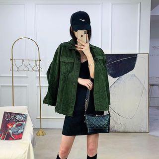 Fray-hem Buttoned Corduroy Jacket