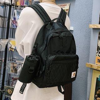 Set: Plain Zip Backpack + Drawstring Cylinder Pouch Backpack - Black - One Size / Pouch - Black - One Size