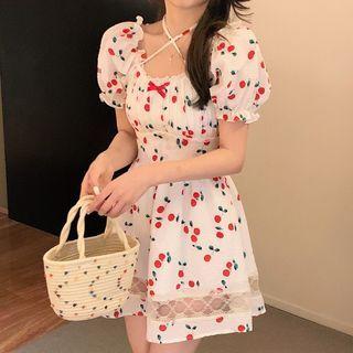 Short-sleeve Fruit Print Mini Corset Dress