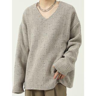 V-neck Tweed Sweatshirt