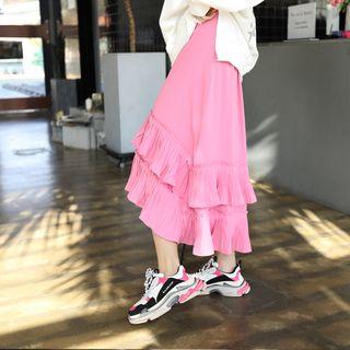 Band-waist Pleated-detail Skirt