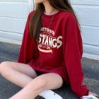 Round-neck Mock Two-piece Lettering Long-sleeve Sweatshirt