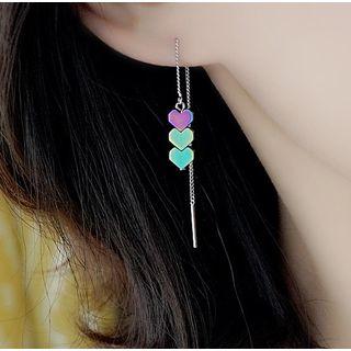 925 Sterling Silver Iridescent Heart Dangle Earring 1 Pc - As Shown In Figure - One Size