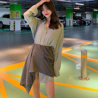 Long-sleeve Shirt / Mini Asymmetric Skirt