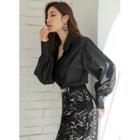 Bishop-sleeve See-through Blouse