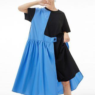 Short-sleeve Two-tone Paneled A-line Dress