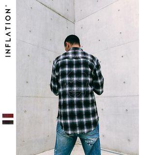 Fray-trim Embroidered Plaid Shirt