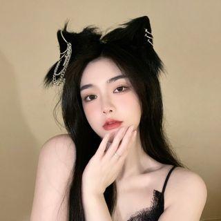 Cross Chained Fluffy Cat Ear Headband